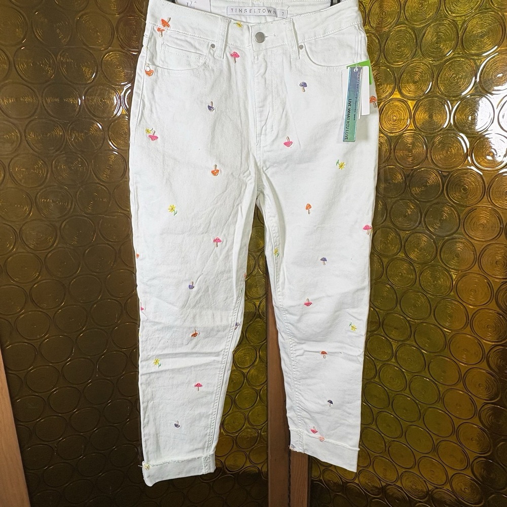 Tinseltown Juniors Relaxed Mushroom Theme Pants Sz 7 Waist 28 NWT